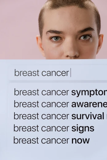 a man holding a sign that says breast cancer, trending on pexels, renaissance, portrait of max caulfield, medical labels, a woman's face, snapchat photo