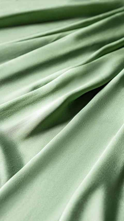 a close up of a green satin fabric, with celadon glaze, award - winning crisp details, shot on iphone 1 3 pro, pale pastel colours