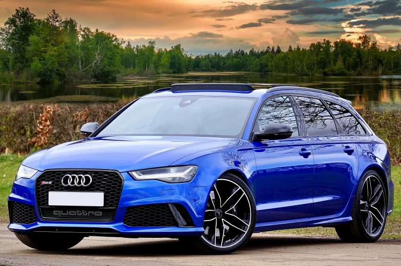 a blue audi wagon parked in front of a lake, pexels contest winner, alterd carbon, luxury hd render, 🚿🗝📝