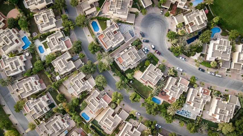 a bird's eye view of a residential area, pexels, modernism, egypt, tan, high quality image”, illustration »