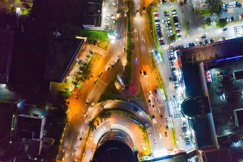 an aerial view of a city at night, pexels contest winner, city of armenia quindio, intersection, thumbnail, phone photo