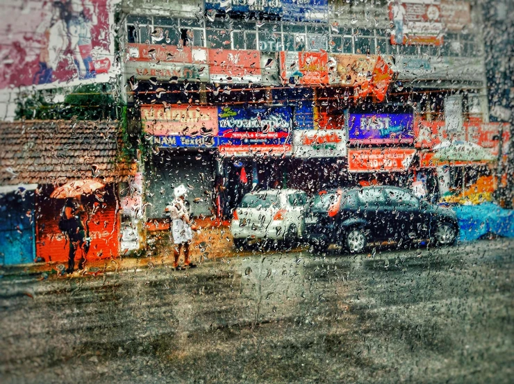 a picture of a city street in the rain, by Ibrahim Kodra, pexels contest winner, hyperrealism, sri lanka, snow flurry, colorful photograph, hot day