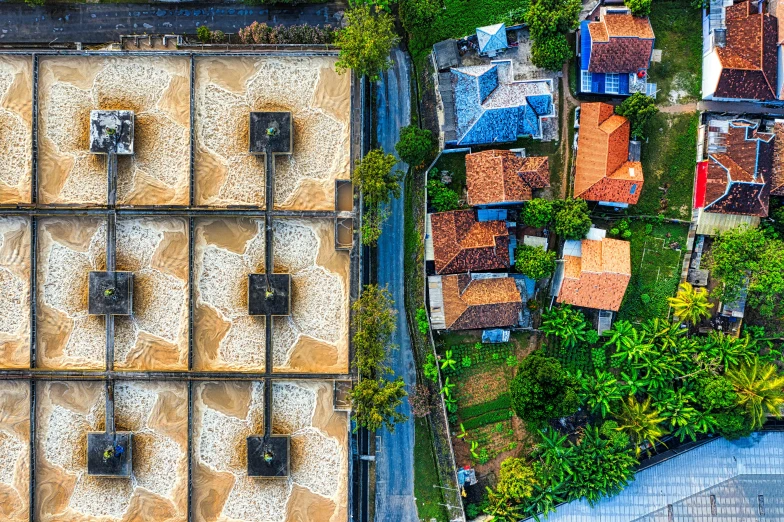 a bird's eye view of a residential area, unsplash, renaissance, image split in half, sri lanka, tiles, landscape architecture photo