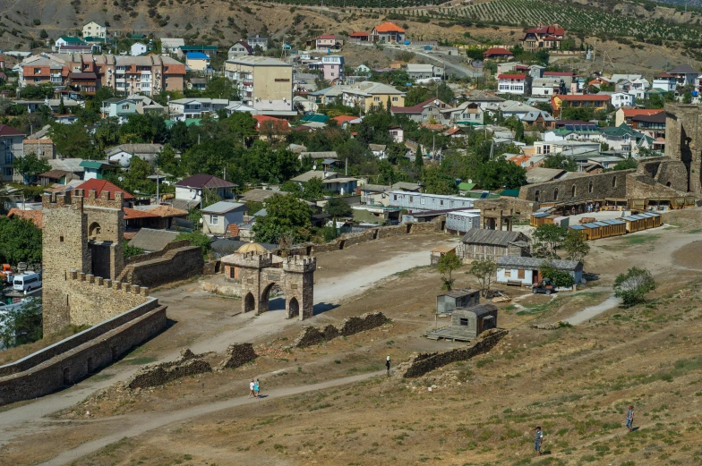 a view of a town from the top of a hill, by Muggur, museum photo, square, background image