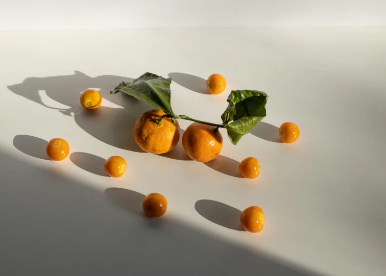 a group of oranges sitting on top of a white surface, by Andries Stock, unsplash contest winner, rendered unreal engine 5, “berries, lulu chen, tabletop model