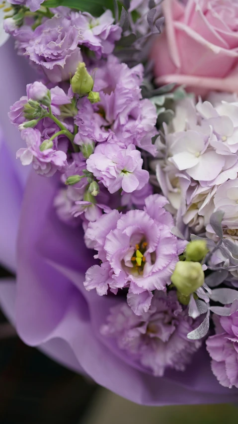 a close up of a bouquet of flowers, light purple mist, no cropping, delicate embellishments, award - winning