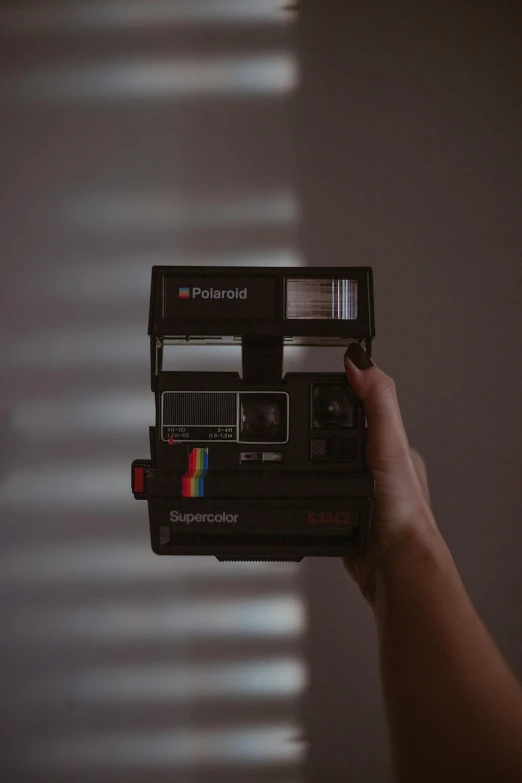 a person holding a polaroid camera in their hand, pexels contest winner, light coming from windows, low quality footage, stacked image