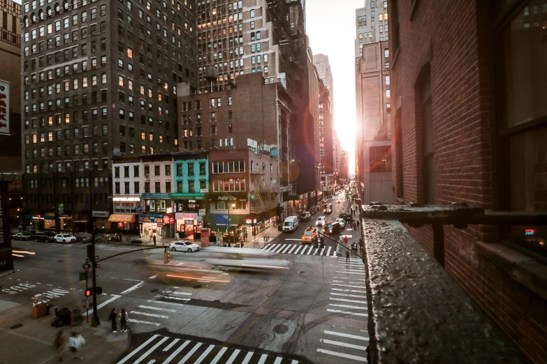 a city street filled with lots of tall buildings, pexels contest winner, golden hour in manhattan, unsplash photo contest winner, crosswalks, concrete jungle