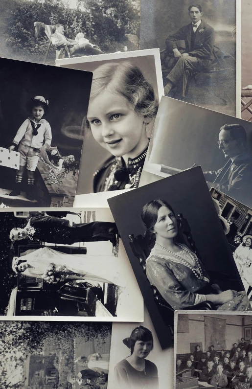 a collection of old black and white photographs, inspired by Amalia Lindegren, old retro museum exhibition, family photo, promo image, photoshoot