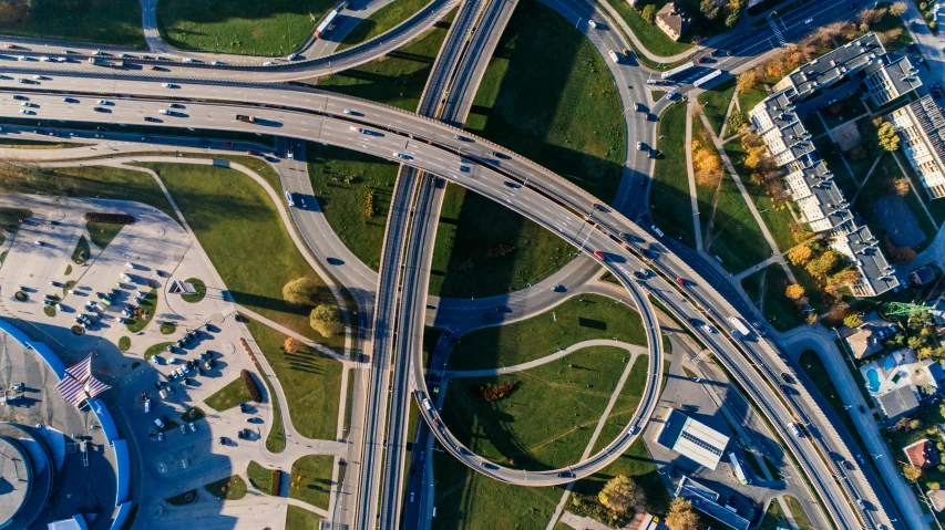 an aerial view of an intersection in a city, pexels contest winner, overpass, extremely hyperdetailed, thumbnail, feature