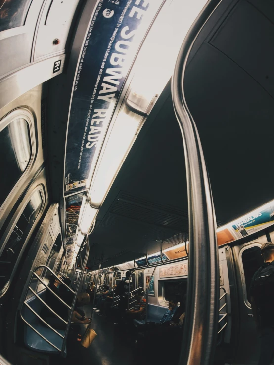 a reflection of a subway train in a mirror, unsplash contest winner, hyperrealism, ((fish eye)), vsco, streets of new york, ilustration