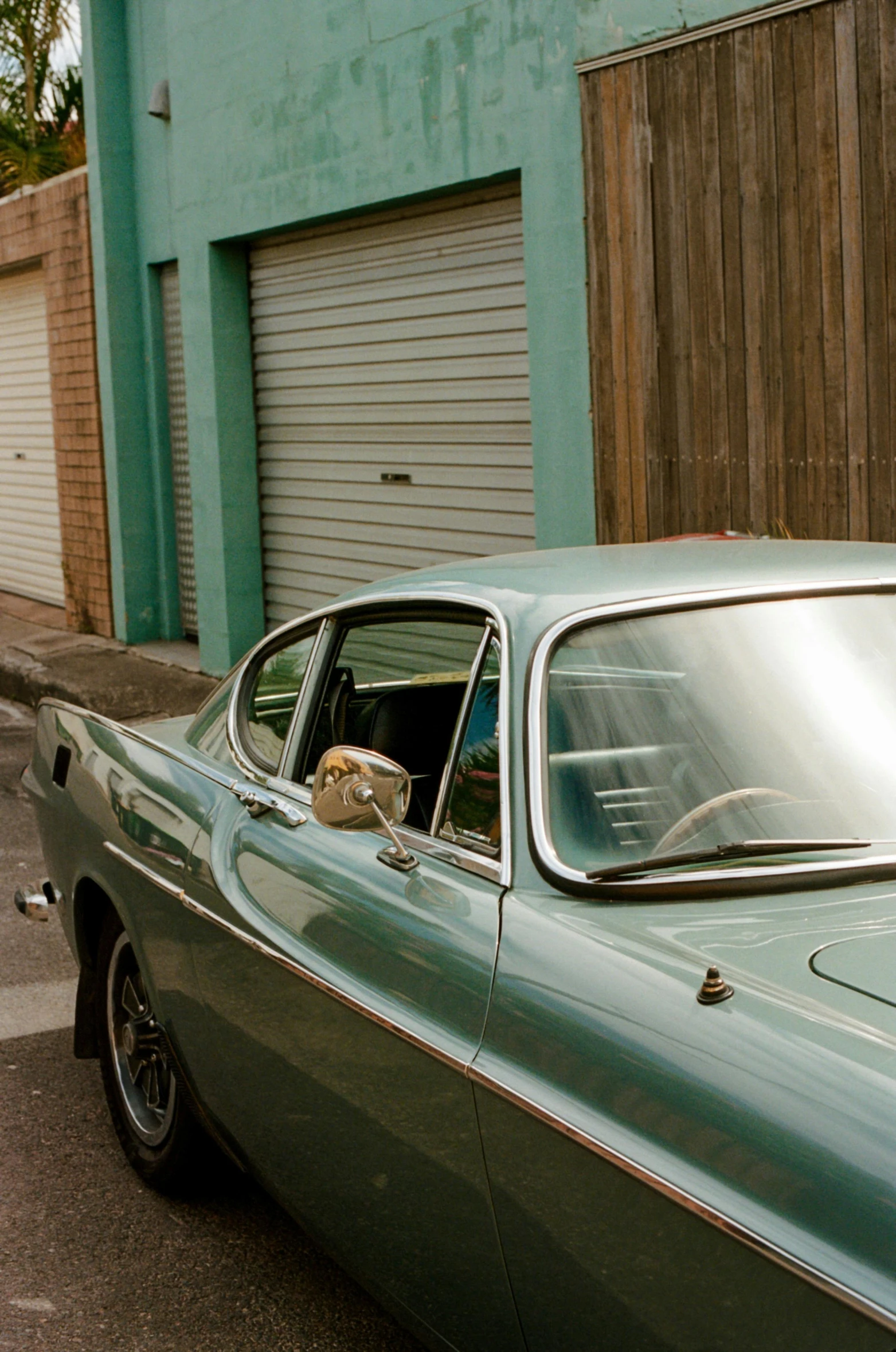 a dog sitting in the driver's seat of a car, an album cover, by Paul Bird, north melbourne street, ( ( ( ( ( jaguar e - type car, green alleys, photo taken on fujifilm superia