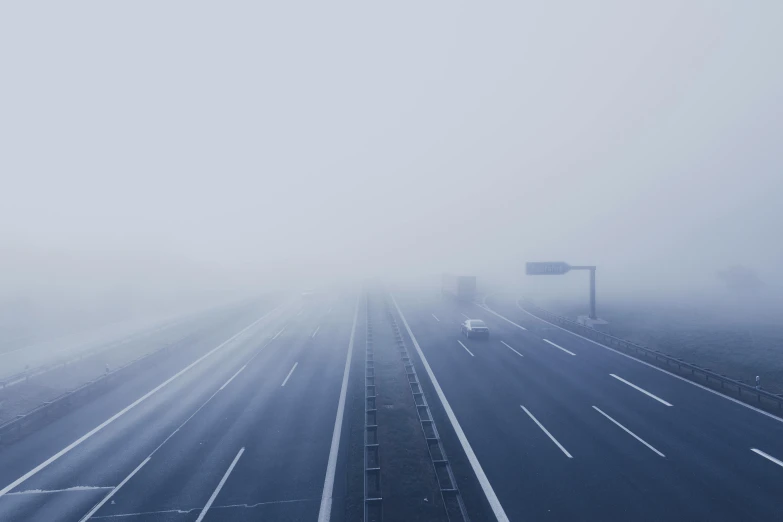 an empty highway on a foggy day, an album cover, by Adam Marczyński, postminimalism, 15081959 21121991 01012000 4k, blue, thumbnail