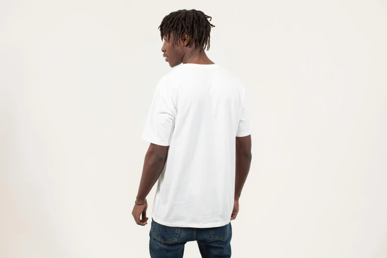 a man in a white shirt is riding a skateboard, by karlkka, 3 / 4 view from back, outlive streetwear collection, on a white table, chief keef