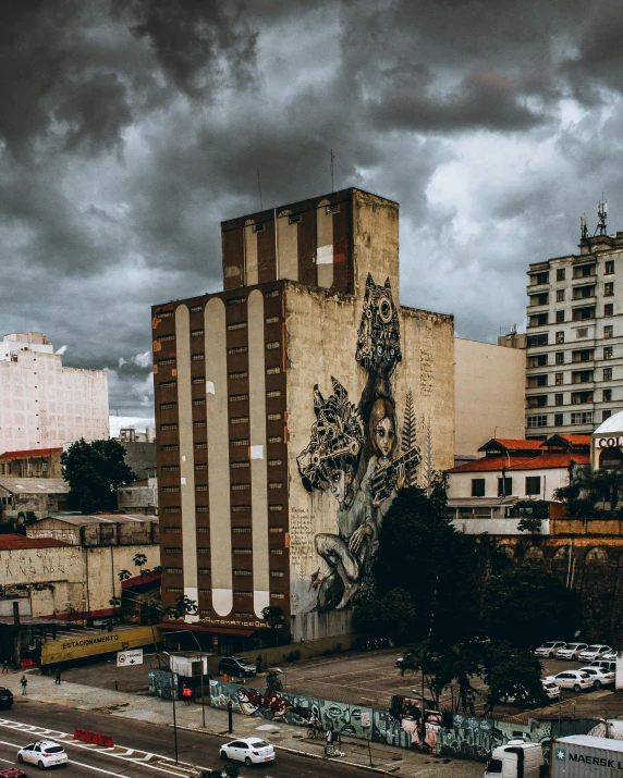 a street filled with lots of traffic next to tall buildings, graffiti art, by Matteo Pérez, pexels contest winner, street art, a dragon made of clouds, photo of wolf, gui guimaraes, phlegm