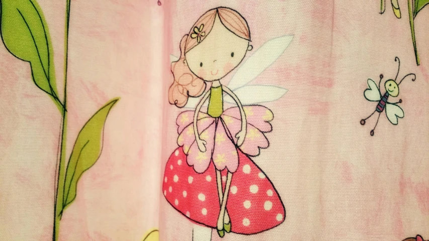 a book with a picture of a fairy on it, a storybook illustration, pexels, process art, white and pink cloth, close up character, cotton fabric, single panel