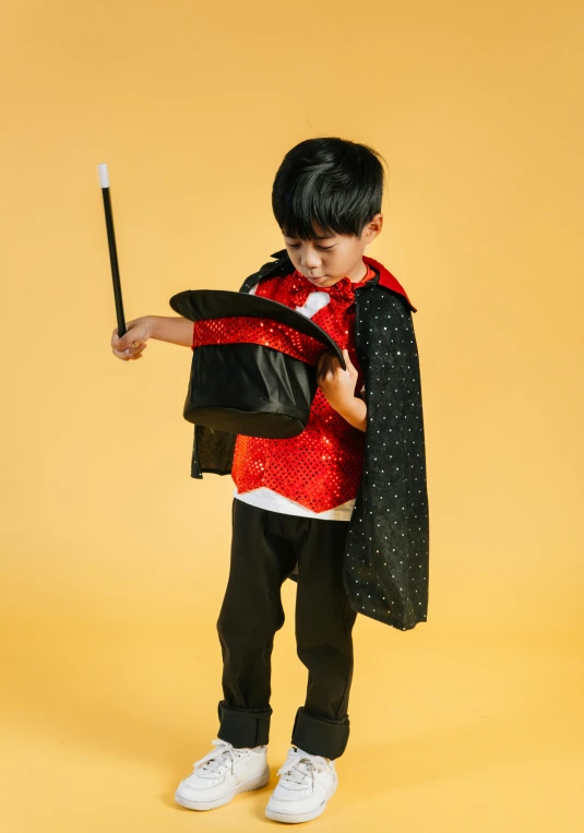 a little boy dressed up as a magician, shutterstock contest winner, happening, square backpack, black, lookbook, small