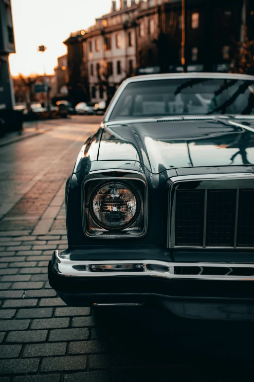 a classic car parked on the side of the road, pexels contest winner, photorealism, square, front light, lowriders, zoomed in shots