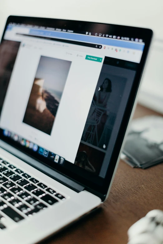 a laptop computer sitting on top of a wooden desk, a picture, by Robbie Trevino, trending on unsplash, behance lemanoosh, glowforge template, portait photo, panels