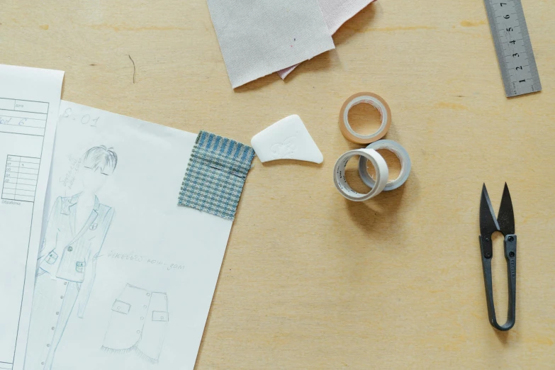 a pair of scissors sitting on top of a table, a child's drawing, inspired by Maeda Masao, rings, material pack, thumbnail, small manufacture