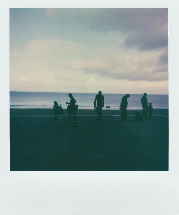 a group of people standing on top of a beach, a polaroid photo, people walking into the horizon, 16k resolution:0.6|people, on aircraft carrier, f/3.5