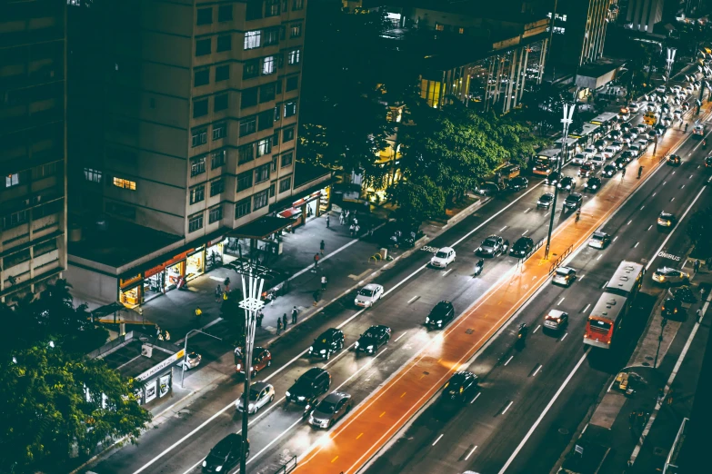 a city street filled with lots of traffic at night, pexels contest winner, square, high resolution, 1 2 9 7, birdseye view