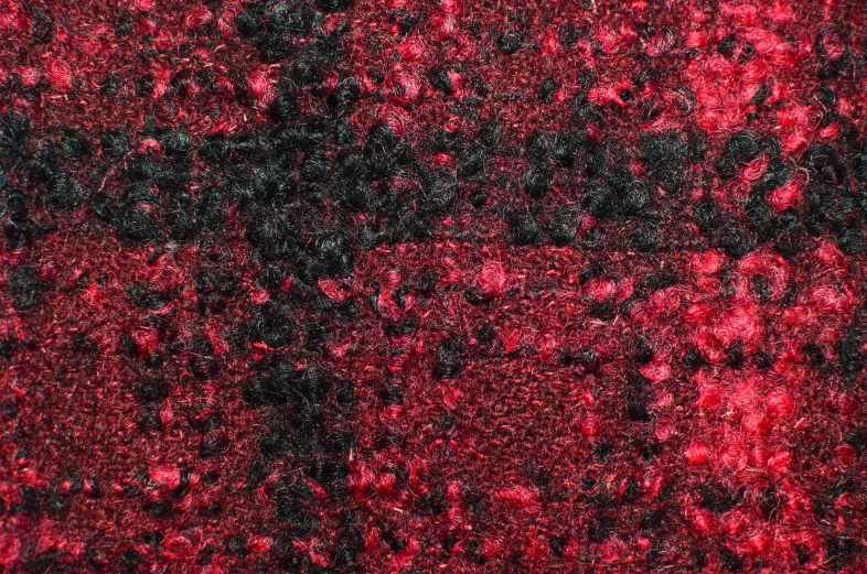 a close up of a red and black area rug, inspired by Otto Placht, strawberry granules, medium close - up ( mcu ), roughled fur, red square