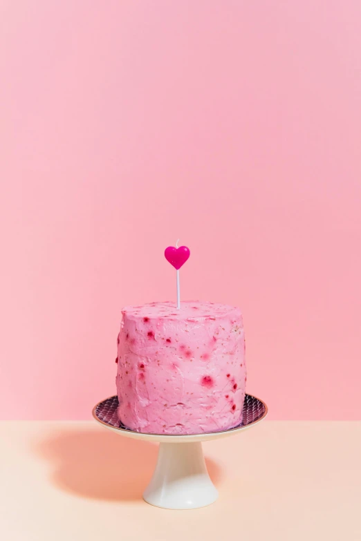 a pink cake sitting on top of a white cake plate, pexels, conceptual art, stick poke, hearts, 🍸🍋