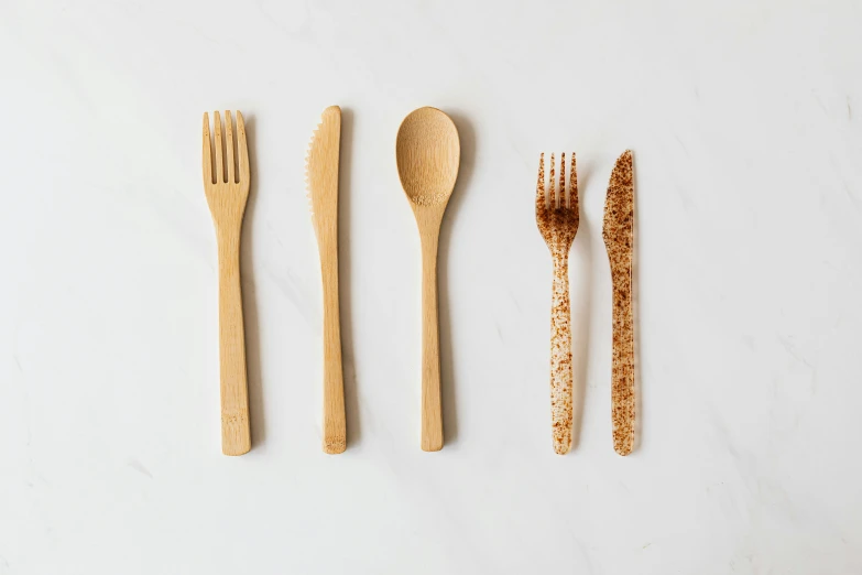 a group of wooden utensils sitting next to each other, detailed product image, place setting, thumbnail, rust