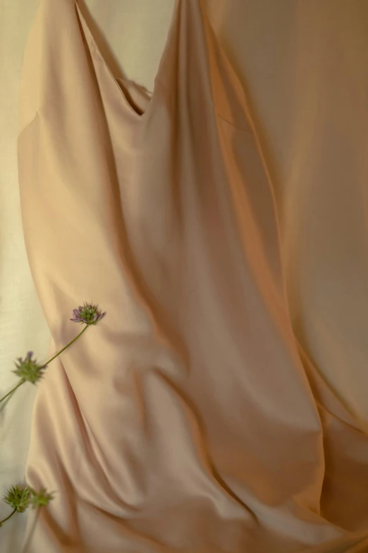 a close up of a dress on a mannequin mannequin mannequin mannequin mannequin mannequin manne, a picture, inspired by Anna Füssli, unsplash, hyperrealism, flowing silk sheets, pale pink grass, as a matte oil painting, agnes pelton