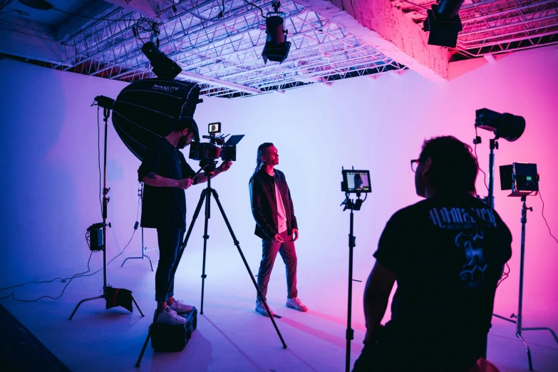 a group of people that are standing in front of a camera, pexels, video art, product lighting, full colour, action scene, lookbook