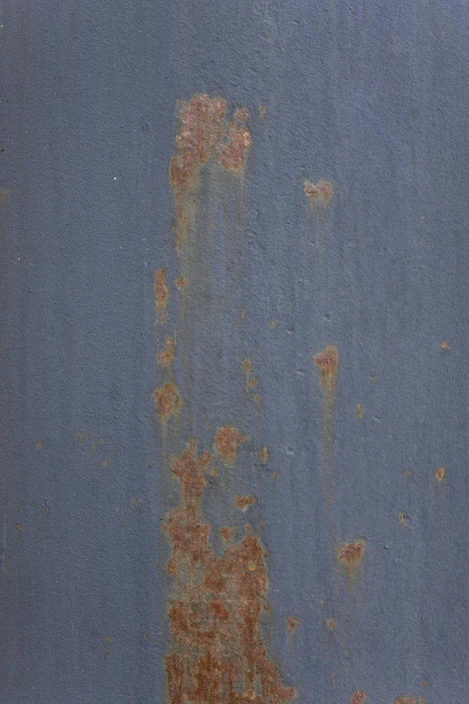 a red fire hydrant sitting in front of a blue wall, by Rudolf Schlichter, skin grain detail, (rust), blue gray, oil on aged tin