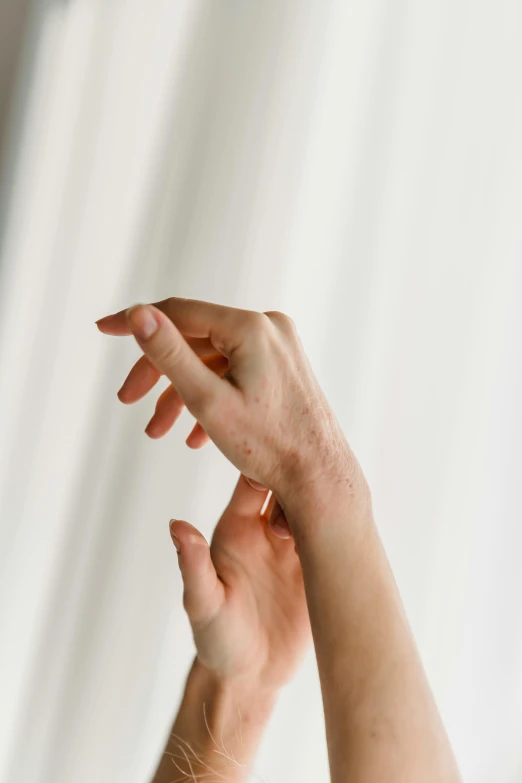 a close up of a person holding a toothbrush, holding hands, a pale skin, hanging veins, reaching out to each other