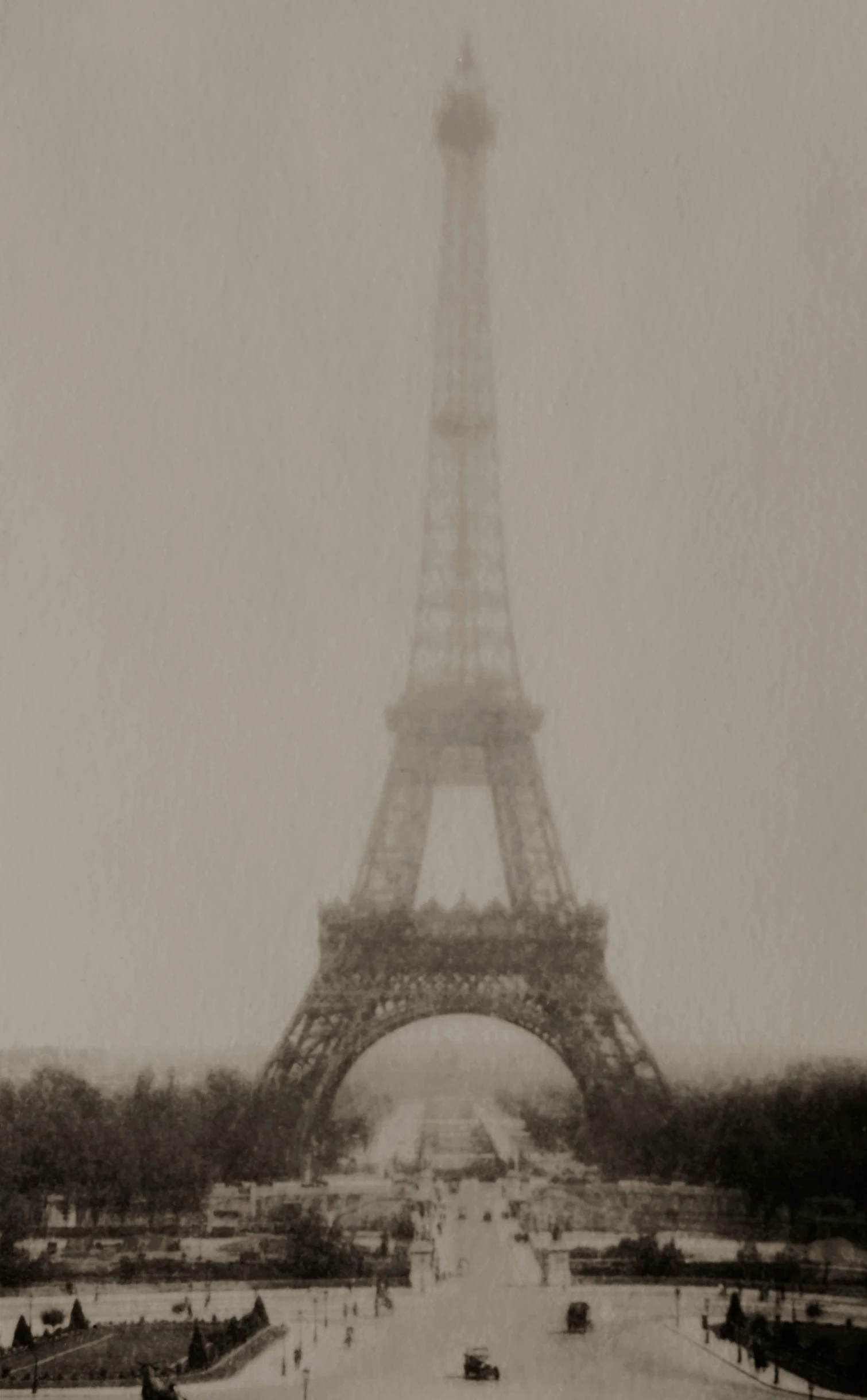 a black and white photo of the eiffel tower, an etching, by Dean Ellis, tonalism, foggy day, 256x256, pastel', wideshot