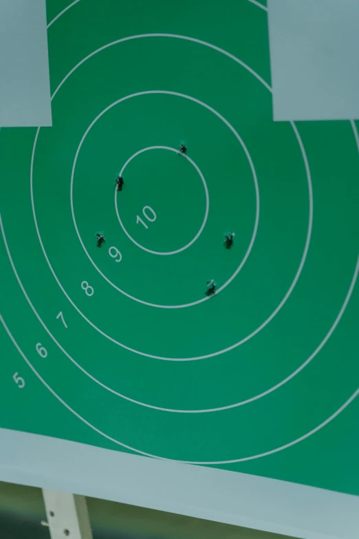 a close up of a green and white target, by Carey Morris, reddit, gun at bottom of screen, [ overhead view ]!, long shot, practice