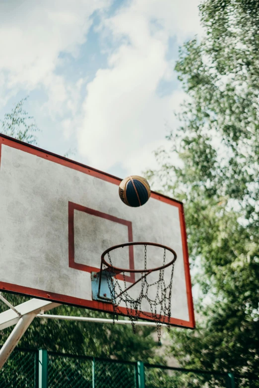 a basketball hoop with a basketball going through it, pexels contest winner, schools, let's play, summer setting, 4k shot