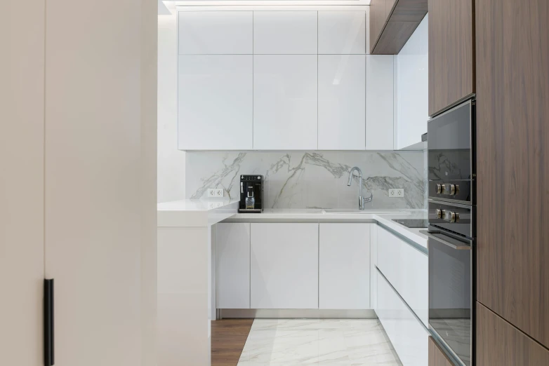 the kitchen is clean and ready for us to use, pexels contest winner, minimalism, white calacatta gold marble, high quality photo, animation, modern minimalist f 2 0