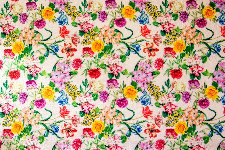 a wall that has a bunch of flowers on it, inspired by François Boquet, maximalism, cotton fabric, bright colors highly detailed, background is white, lsd