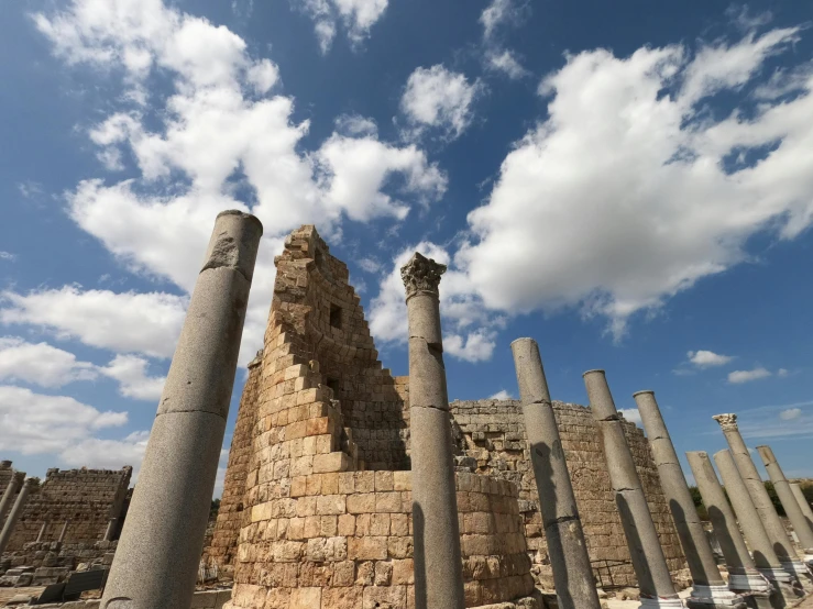 the ruins of the ancient city of jeras, an album cover, by Edward Ben Avram, pexels contest winner, les nabis, tall columns, hebrew, blue sky, thumbnail