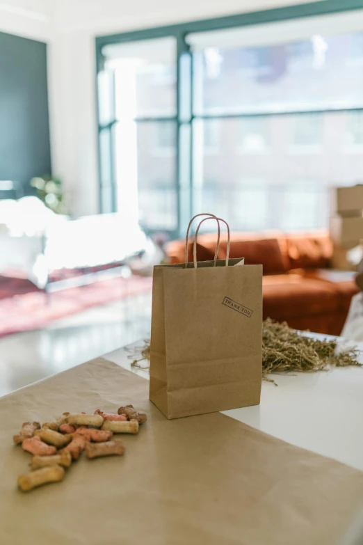 a brown paper bag sitting on top of a table, in house, various items, thumbnail, holiday season