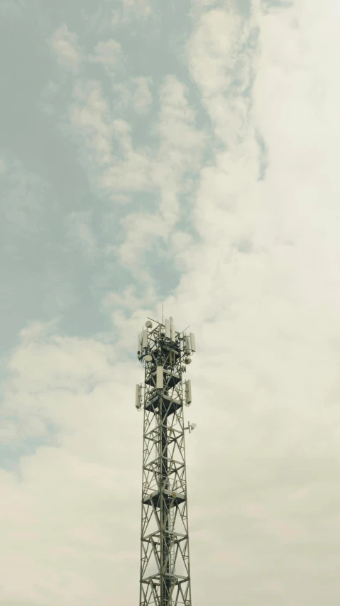 a tall tower sitting on top of a lush green field, by James Morris, unsplash, conceptual art, antennas, on grey background, cellular, vintage color