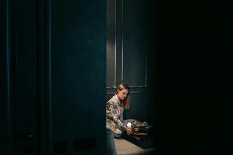 a woman opening a suitcase in a dark room, inspired by Elsa Bleda, hyperrealism, vermeer lighting, alessio albi, portait image