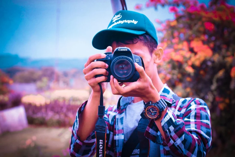 a man taking a picture with a camera, a picture, by Dan Luvisi, pexels contest winner, avatar image, coloured photo, nivanh chanthara, canon 8 0 d