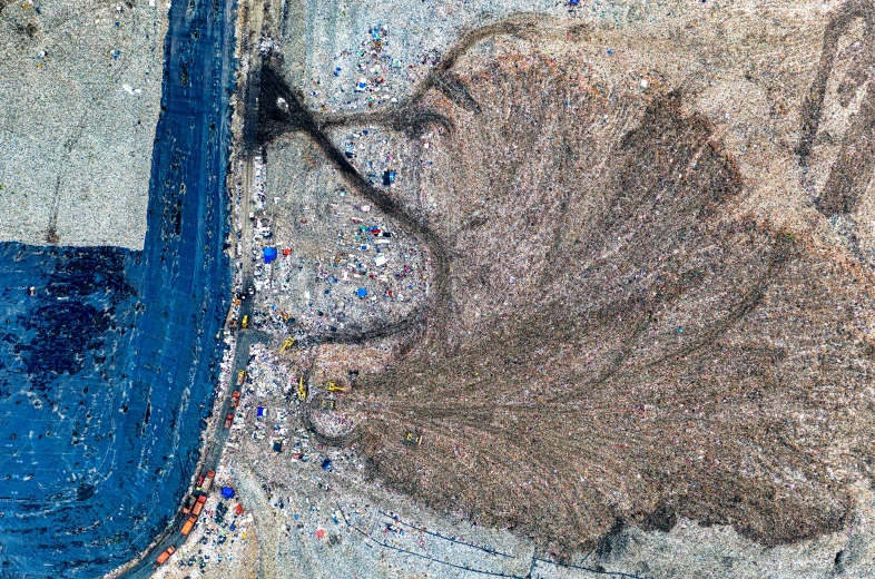 a bird's eye view of a sandy beach, an ultrafine detailed painting, by Ibrahim Kodra, reddit, conceptual art, sony world photography awards, landfill, 2 0 2 2 photo, grain”