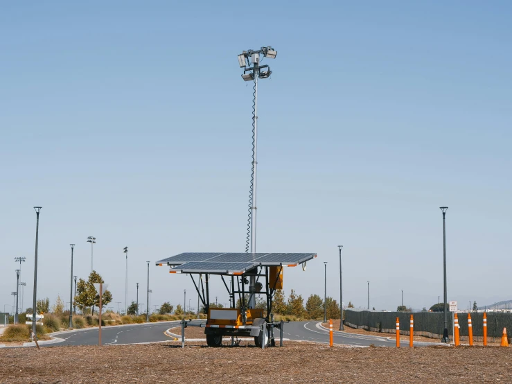 a truck that is sitting in the dirt, unsplash, conceptual art, led floodlights, solar panels, light cone, bay area