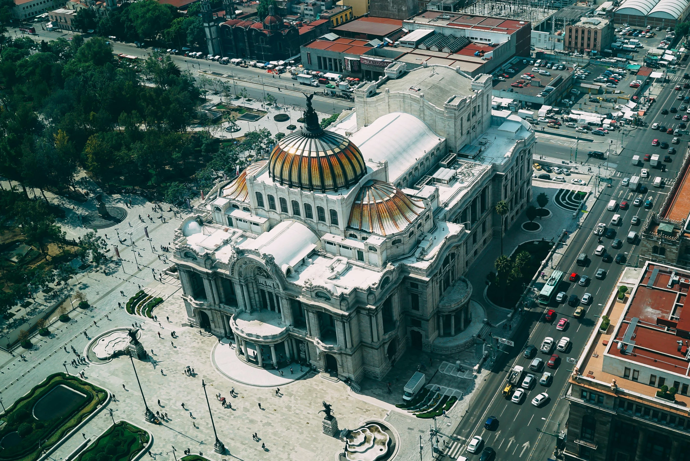 a large building with a dome on top of it, pexels contest winner, downtown mexico, aerial footage, square, 2 0 2 2 photo