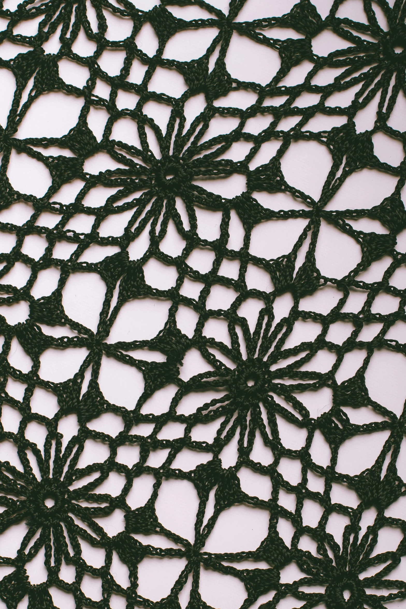 a close up of a crocheted table cloth, inspired by Jakob Emanuel Handmann, art nouveau, dark green, in 2 0 0 2, black, close-up photograph