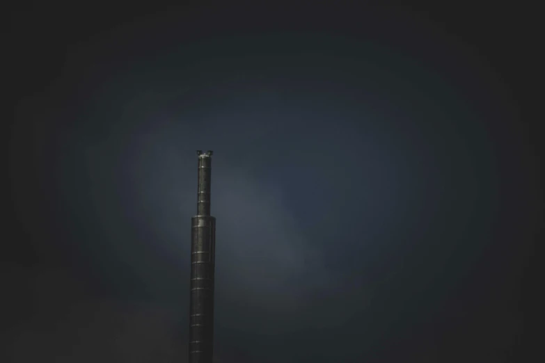 a tall tower sitting in the middle of a dark sky, a picture, unsplash, postminimalism, pipe, all dark blue metal, 85mm nd 4, cigarette