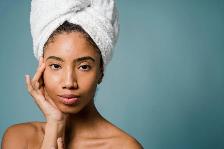 a woman with a towel on her head, trending on pexels, renaissance, mixed race woman, smooth face feature, manuka, various posed