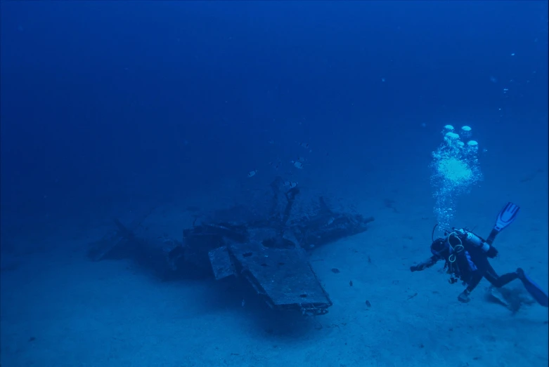 a couple of people that are in the water, at the bottom of the ocean, cyborg aircraft parts, background image, blue archive